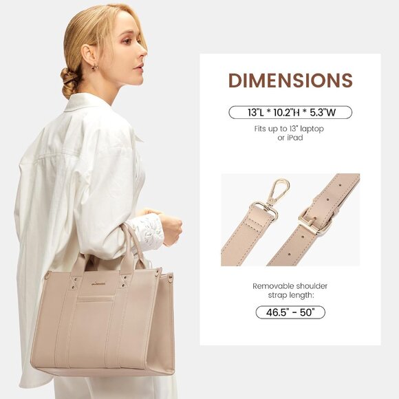 Women Beige Almond Imported Faux Leather Shoulder Crossbody Top Handle Bag - Picture 2 of 7